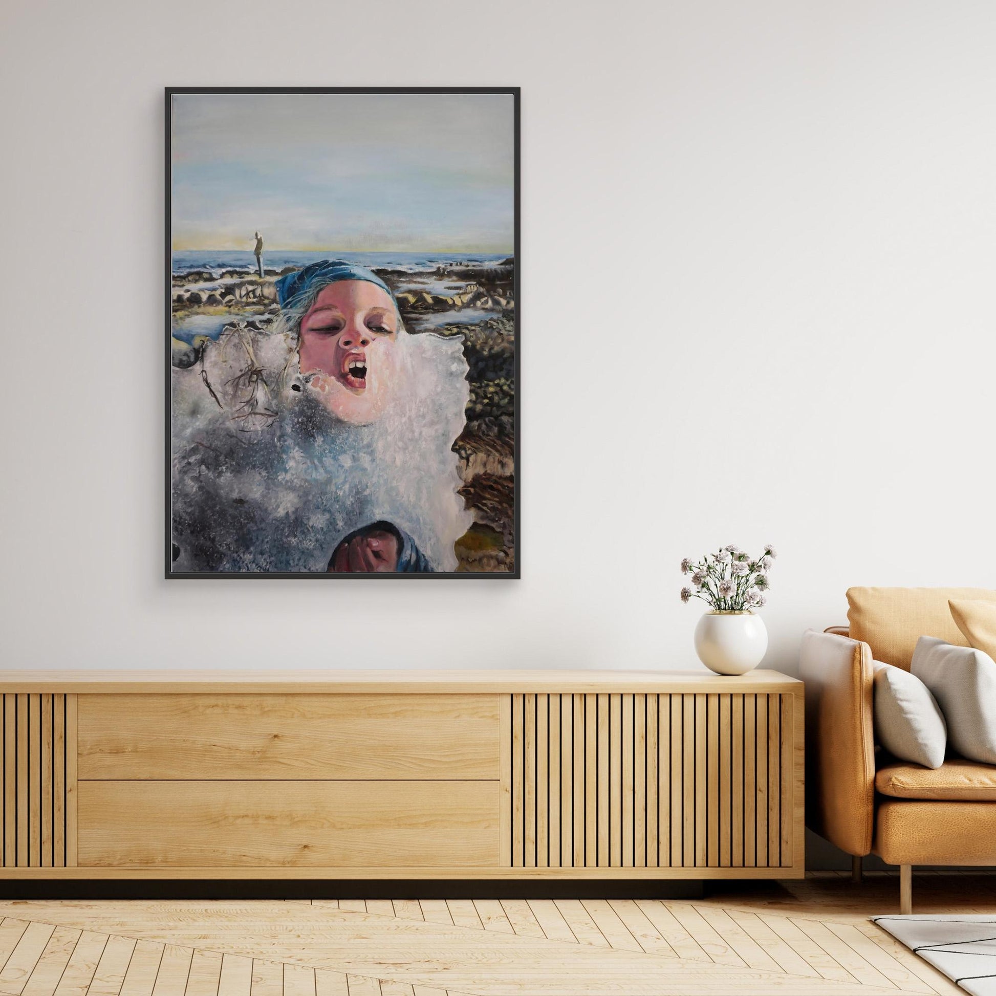 IceloverVibrant oil painting of a child eating ice near the Nordic shoreline. Emotional, playful, and wild. Original art by Vilda Rosenblad.